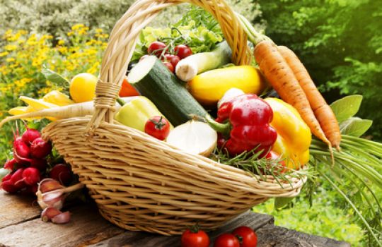 Korb mit Obst und Gemüse gefüllt